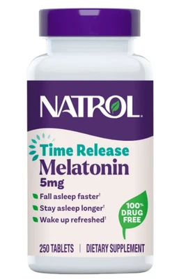 Natrol Melatonina Liberación Tiempo 5 mg 250 Comprimidos Ayuda a Dormir Toda la Noche Foto 1 de 4