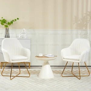 Dining Chair Set of 2, Sherpa Fleece Bedroom Chair for Living Room, Cream - Picture 1 of 11