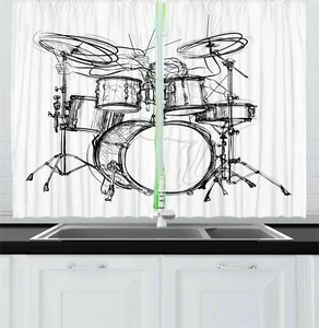 Rock Music Kitchen Curtains 2 Panel Set Home Decorations Window Drapes 55" x 39" - Picture 1 of 25