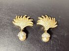 Vintage Gold Tone Monet Statement Clip Earrings W Clear Crystals And Faux Pearl
