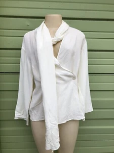ZARA OFF WHITE DRAPED NECK BLOUSE long sleeve V-NECK SIZE M 2573NT VISCOSE - Picture 1 of 5