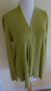EILEEN FISHER CITRON GREEN SILKY DRAPEY ORGANIC LINEN KNIT WRAP CARDI EUC M - Picture 1 of 3