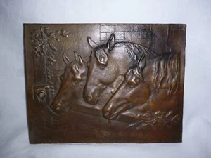 Bronze Relief Wandplatte drei Pferde Pferdeköpfe - Bild 1 von 9
