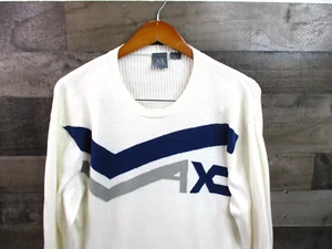 Armani Exchange Sweater Mens XL White Ribbed Knit Retro Striped Y2K Crew Neck - Picture 1 of 11