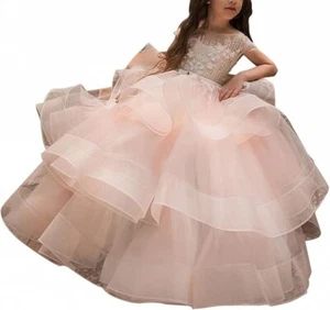 WDE Long Little Girls Pageant Dresses for Wedding Kids First Communion Prom Ball - Picture 1 of 3