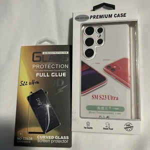 2in1 Samsung S22 Ultra clear silicone case and 9H Premium Tempered Glass - Picture 1 of 4