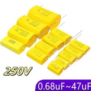 250V Non-Polarized Axial Crossover Capacitors 0.68/1/2.2/3/4/4.7/5.6/8.2/10/47uF - Picture 1 of 4