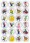 24 Super Mario Premium Cupcake Cake Toppers Edible Rice Wafer Paper Decorations