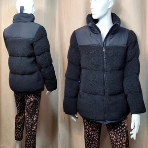 M&S warme gefütterte TEDDY Kunstfelljacke ~ Größe 14 ~ SCHWARZ - Bild 1 von 7