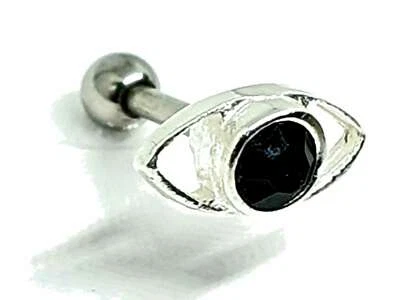 Evil Eye Obsidian Tragus 925 Sterling Silver 16 g (1,2 mm) Body Piercing Ear ... - Immagine 1 di 4