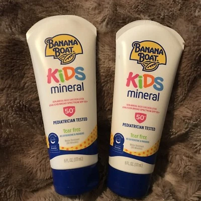 2 Pack Banana Boat Kids Mineral Sunscreen Lotion Spectrum SPF 50+ 6 fl oz 12/24