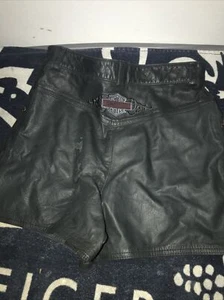 VTG 1993 Harley Davidson Black Leather Hi Waist Shorts Biker Motorcycle Sz10 90s - Picture 1 of 12