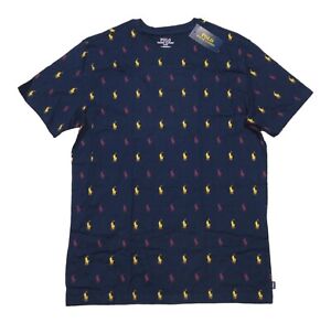 Polo Ralph Lauren Men's Navy All Over Pony Logo Graphic Crew-Neck Sleep T-Shirt
