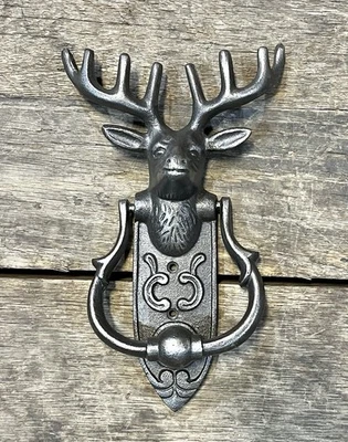 "Llama de puerta de hierro fundido metálico ciervo con astas, 9"" x 5""" Foto 1 de 2