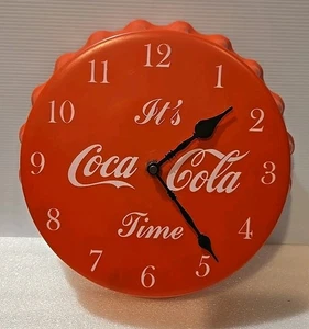 It's Coca-Cola Time 11" Plastic Bottle Cap Clock - Tested and working - Picture 1 of 7