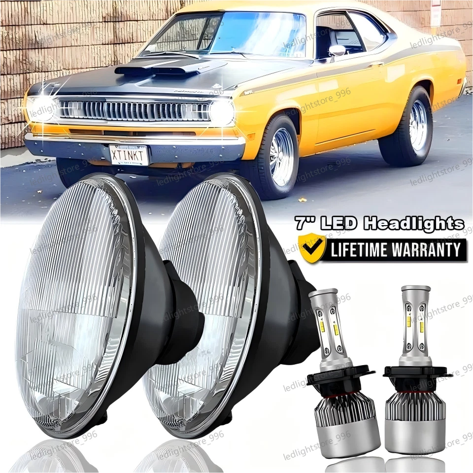 2x Faros LED redondos de 7 pulgadas haz alto-bajo DRL para Plymouth Barracuda Duster 340 Foto 1 de 4