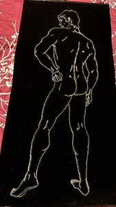 Hanging Banner Standing Man Tri Chem Silver On Black Velvet Felt 14”x 30” - Picture 1 of 4
