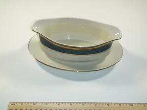 Mikasa Grande Ivory Imperial Lapis L2826 Japan - Gravy Boat & Plate - PERFECT - Picture 1 of 6