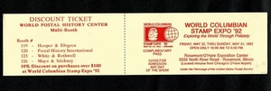 1992 World Columbian Stamp Expo Postal History History Discount Admission Ticket - Picture 1 of 1