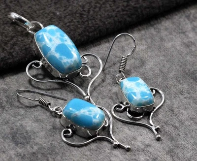 Juego de pendientes colgantes de jaspe mosaico enchapado en plata 925 tamaño 2|1,8" MJ Foto 1 de 3