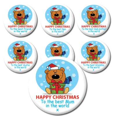 BONGO BADGES FAMILY CHRISTMAS BADGES & MAGNETS -IDEAL FOR CHRISTMAS STOCKING FILLERS & GIFTS