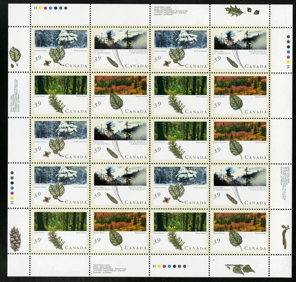 Canada - Scott 1283-1286 - Full Pane of 20 Stamps - Majestic Forests - 1990 - Image 1 of 1