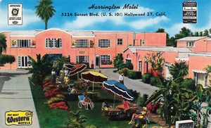 VINTAGE HOLLYWOOD CA LINEN POSTCARD HARRINGTON MOTEL ON US 101 SUNSET BLVD 81422 - Picture 1 of 2