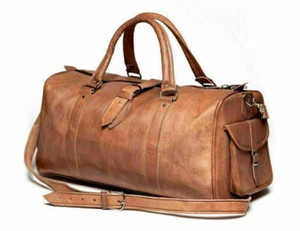 Leather Overnight Bag Travel Duffle Gym Men Weekend Vintage Genuine Mens Luggage - Picture 1 of 4