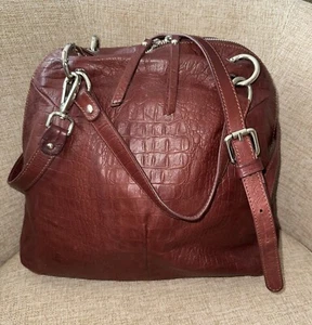 GIANNI CHIARINI Croco Embossed Burgundy Leather Satchel Crossbody Italy EUC - Picture 1 of 21