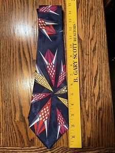 Vintage Men’s Tie Dimoda Multicolor Abstract Geometric Print Hand Made Tie - - Picture 1 of 5