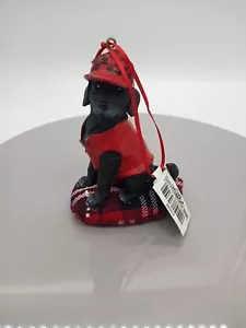 Kurt S Adler Black Lab Labrador cane rosso gilet cappello a scacchi decorazione natalizia - Foto 1 di 5