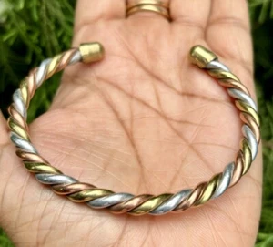1Pc Pure Ashtadhatu Copper Brass Silver Healing Bangle Cuff Bracelet Spiritual 1 - Picture 1 of 8