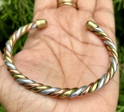 1Pc Pure Ashtadhatu Copper Brass Silver Healing Bangle Cuff Bracelet Spiritual 1 - Image 1 of 4