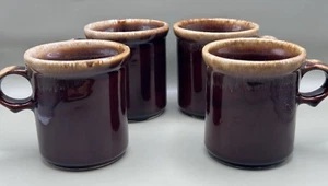 Vintage MCCOY Made in the USA BROWN DRIP POTTERY MUGS Cups 'O' HANDLE SET OF 4 - Picture 1 of 6