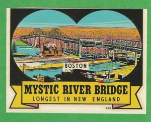 RECUERDO ORIGINAL DE COLECCIÓN 1950 "PUENTE DEL RÍO MÍSTICO" CALCOMANÍA DE MASSACHUSETTS GEMA ARTÍSTICA - Imagen 1 de 2