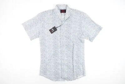 JARED LANG AFTER HOURS DOTTED BLUE SMALL SHORT SLEEVE BUTTON FRONT SHIRT DEFECT - Image 1 of 4