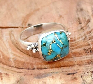 Copper Turquoise Ring, 925 Sterling Silver Ring, Handmade Women's Ring Boho Ring - Picture 1 of 5