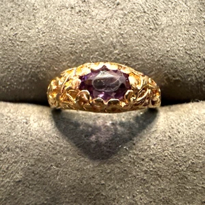 Antique Art Nouveau 14K Yellow Gold Amethyst  Ring - Picture 1 of 7
