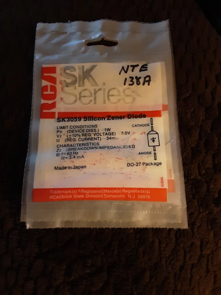 NTE 138A/SK 3059 Zener 二极管 — 第 1/1 张图片