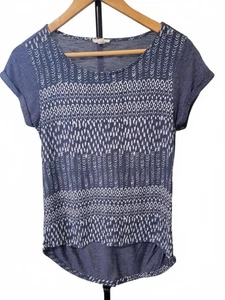 Esprit - Blue Aztec Geometric Print Top - Boho Hi-Low Hem T-Shirt - Size S - Picture 1 of 4