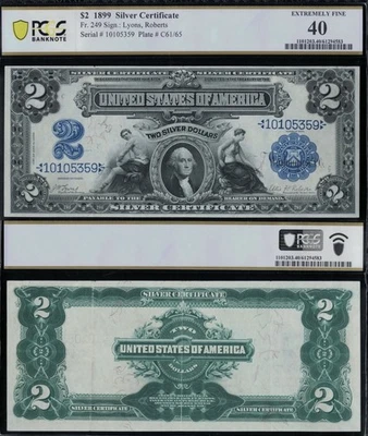 SC 1899 $2 Silver Certificate Fr.249 Lyons-Roberts “Mini Porthole” PCGS 40 XF - Image 1 of 4