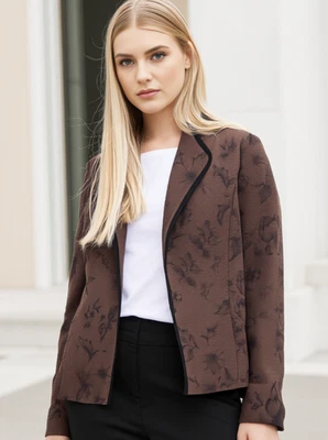 Perceptions NY Blazer Open Women's Size 12T Brown Floral Lined Contrasting Trim - Image 1 of 4