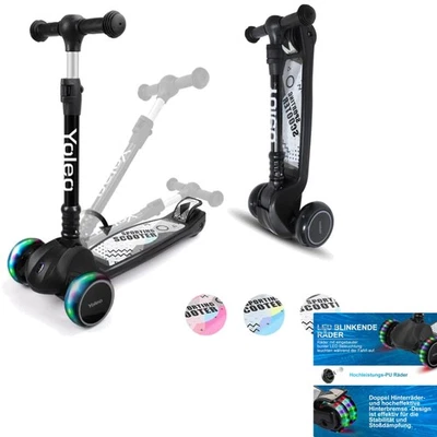 Kinderroller, Dreiradscooter, LED Räder, Höhenverstellbar, faltbar, 50kg, Jun... - Bild 1 von 2