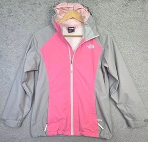 The North Face Girls Jacket YL Osolita Tri Shell Hooded Grey Pink Rain Coat - Picture 1 of 8