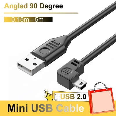 Mini USB Cable USB 2.0 Male to Angled 90 Degree Mini USB Male Cable Charge Lead - Image 1 of 4