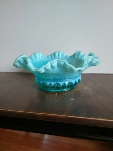 Vintage Fenton Vineyard Aquamarine Opalescent Stretch 10.25 Inch Glass Bowl - Picture 1 of 12