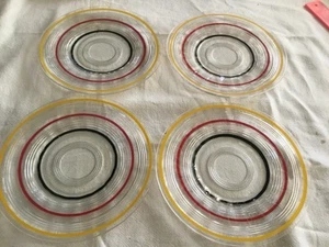 Vintage Anchor Hocking 1927-33 Crystal Banded Colored Rings - 4 Saucers - Picture 1 of 2