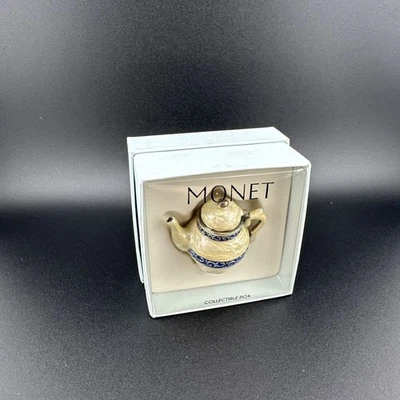 New in Box! Monet Collectible Trinket Box TEAPOT Decorated Cream Swirl Teapot - Image 1 of 3