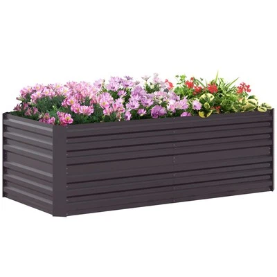 Outsunny Galvanised Steel Outdoor Raised Bed w/ Reinforced Rods, Dark Grey - Image 1 of 4