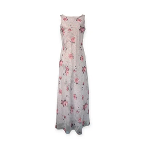 Vintage 90's ALYN PAIGE Gray Sheer Floral Slip Dress S 5/6 sheer overlay - Picture 1 of 13